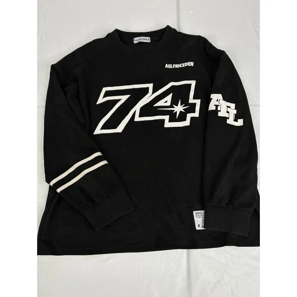 Aelfric Eden Oversized Lettered 74 Sweatshirt Men’s M Black Crewneck Pullover - Picture 4 of 13